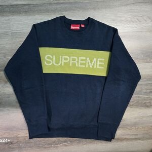 Supreme Outline Logo Crewneck FW18 Navy Chartreuse Size S Made in Canada